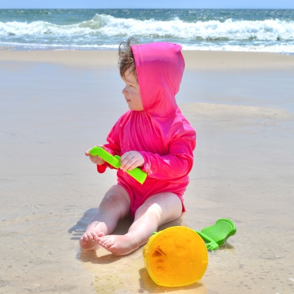 KidzStuff Baby Girl Swim UV Sun Protection Pink Bodysuit Romper with Hood 18-24M - Picture 6 of 6